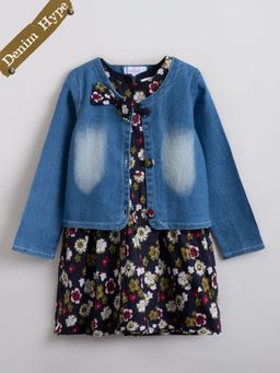 Hopscotch - 2-Piece Floral Print Dress with Denim Jacket