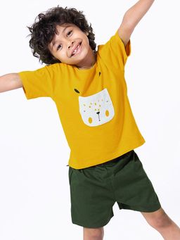 Hopscotch - Boys Yellow Graphic Print T-Shirt and Shorts Set