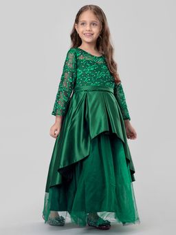 Hopscotch - Girls Green Embellished 3/4Th Sleeve Gown