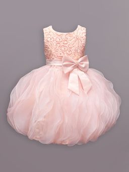 Hopscotch - Girls Peach Sleeveless Floral Embellished Party Dress