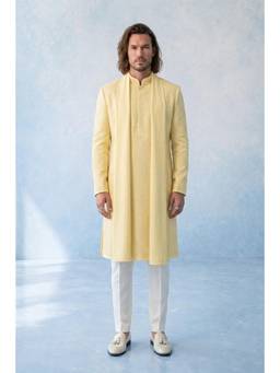 Bubber Couture - Butter Yellow Icaro Wave Textured Kurta with Pants