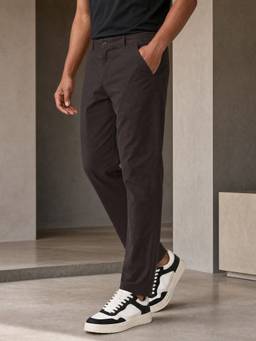 Nobero - Men's Cotton Tapered Fit Stretchable Brown Trouser