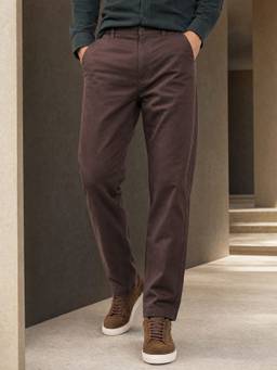 Nobero - Men's Cotton Tapered Fit Stretchable Brown Trouser