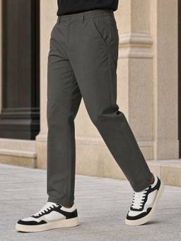 Nobero - Men's Cotton Tapered Fit Stretchable Grey Trouser