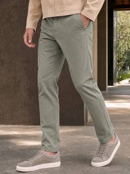 Nobero - Men's Cotton Tapered Fit Stretchable Green Trouser