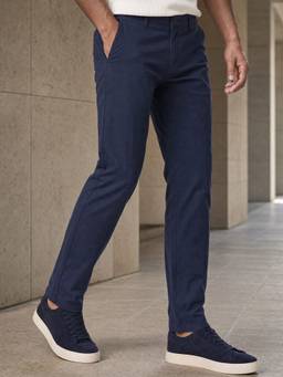 Nobero - Men's Cotton Tapered Fit Stretchable Blue Trouser