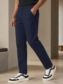 Nobero - Men's Cotton Tapered Fit Stretchable Blue Trouser