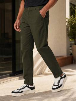 Nobero - Men's Cotton Tapered Fit Stretchable Green Trouser