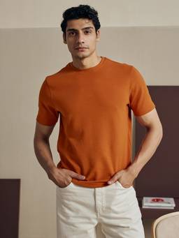 Andamen - Men Pure Cotton Textured Crew Rust T-shirt