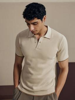 Andamen - Men Pure Cotton Moss Knit Polo Off White T-shirt