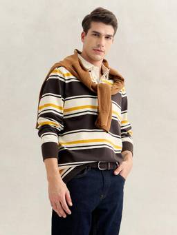 GANT - Men Multi-Color Regular Fit Striped Cotton Polo T-Shirt