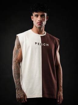 Perch - Brown Divider Oversized Tank T-shirt