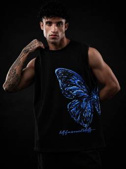 Perch - Black Butterfly Print Oversized Tank T-shirt