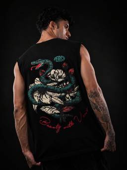 Perch - Black Snake Print Oversized Tank T-shirt