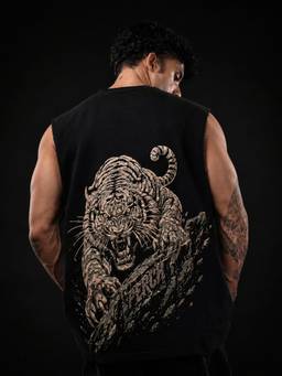 Perch - Black Lion Print Oversized Tank T-shirt