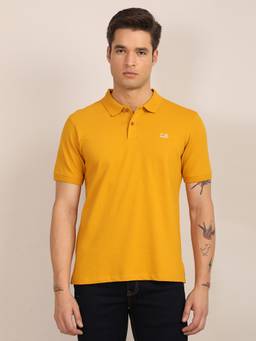 Turtle - Men Mustard Solid Cotton Stretch Polo T-Shirt