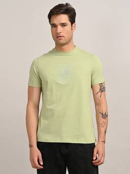 Turtle - Men Light Green Graphic Print Cotton Stretch Crew Neck T-Shirt