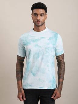 Turtle - Men Light Blue Tie-Dye Cotton Stretch Crew Neck T-Shirt