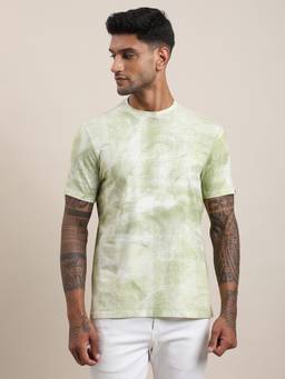 Turtle - Men Light Green Tie-Dye Cotton Stretch Crew Neck T-Shirt