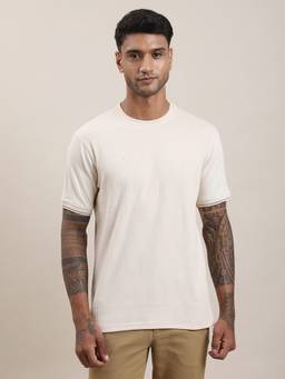 Turtle - Men Off White Textured Knitted Crew Neck T-Shirt