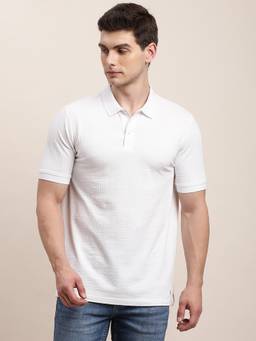 Turtle - Men Light Grey Solid Knitted Polo T-Shirt