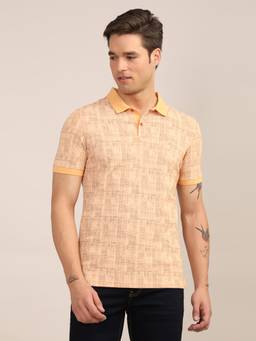 Turtle - Men Peach Abstract Print Cotton Stretch Polo T-Shirt
