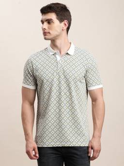 Turtle - Men Multicolor Geometric Print Cotton Stretch Polo T-Shirt