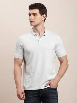 Turtle - Men Light Grey Solid Knitted Polo T-Shirt