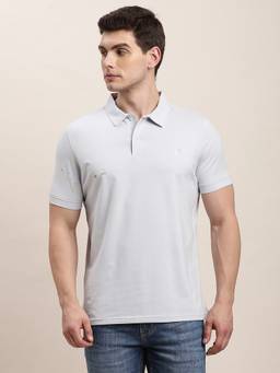 Turtle - Men Light Grey Solid Knitted Polo T-Shirt