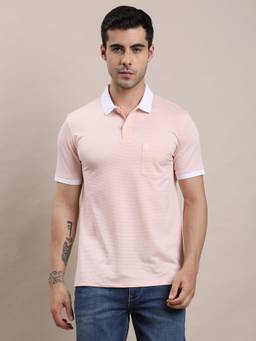 Turtle - Men Pink Solid Cotton Stretch Polo T-Shirt