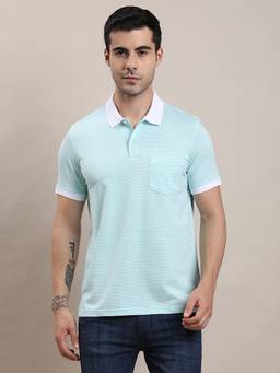 Turtle - Men Mint Green Solid Cotton Stretch Polo T-Shirt