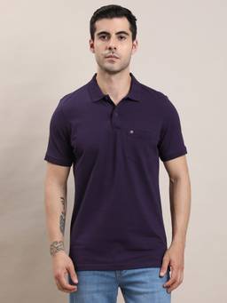 Turtle - Men Purple Solid Cotton Stretch Polo T-Shirt