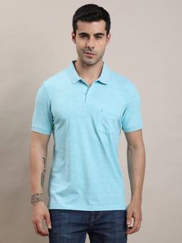 Turtle - Men Turquoise Solid Cotton Stretch Polo T-Shirt