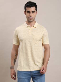 Turtle - Men Light Yellow Textured Cotton Stretch Polo T-Shirt
