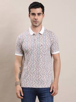 Turtle - Men Multicolor Geometric Print Cotton Stretch Polo T-Shirt