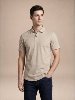 Turtle - Men Taupe Solid Knitted Polo T-Shirt