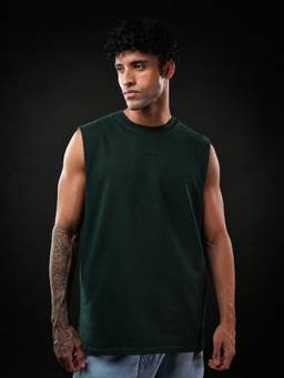 Perch - Green Solid Oversized Tank T-shirt