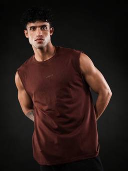 Perch - Brown Solid Oversized Tank T-shirt