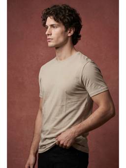 roar for good - Sustainable Organic Cotton Smart Casual Round Neck Beige T Shirt