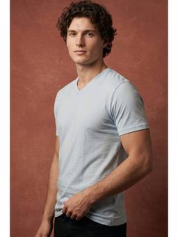 roar for good - Sustainable Organic Cotton Smart Casual V Neck Blue T Shirt