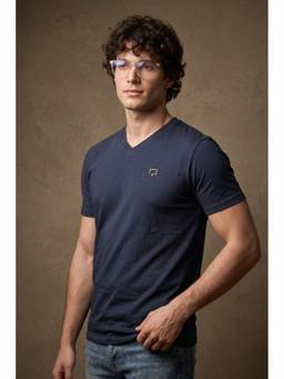 roar for good - Sustainable Organic Cotton Smart Casual V Neck Navy Blue T Shirt