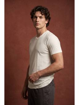 roar for good - Sustainable Organic Cotton Smart Casual V Neck Off White T Shirt