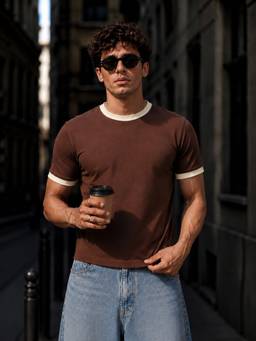 Perch - Brown Ringer T-shirt