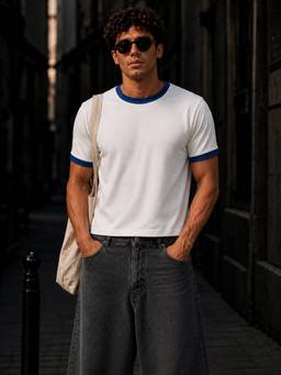 Perch - White Ringer T-shirt Regular Fit