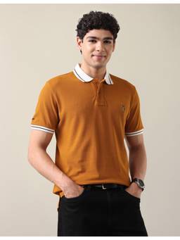 U.S. Polo Assn. Denim Co. - Men's Solid Slim Fit Polo Orange T-shirt
