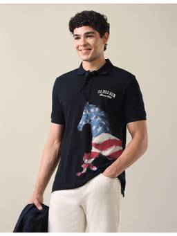 U.S. Polo Assn. Denim Co. - Men's Graphic Brand Printed Slim Fit Polo Blue T-shirt