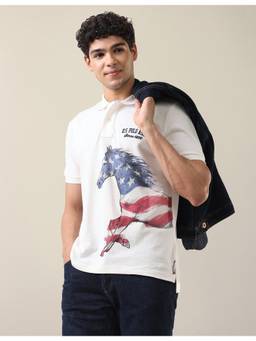 U.S. Polo Assn. Denim Co. - Men's Graphic Brand Printed Slim Fit Polo White T-shirt