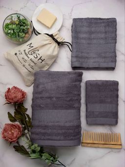 Mush - 550 GSM Grey Hand, Face & Bath Towel (Pack of 3)