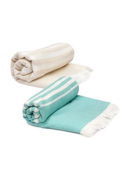 Mush - 100% Bamboo rayon Turkish Towel Pack of Blue & Beige (Pack of 2)