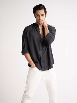 Cove and Lane - Mandarin Linen Charcoal Grey Regular Fit Shirt